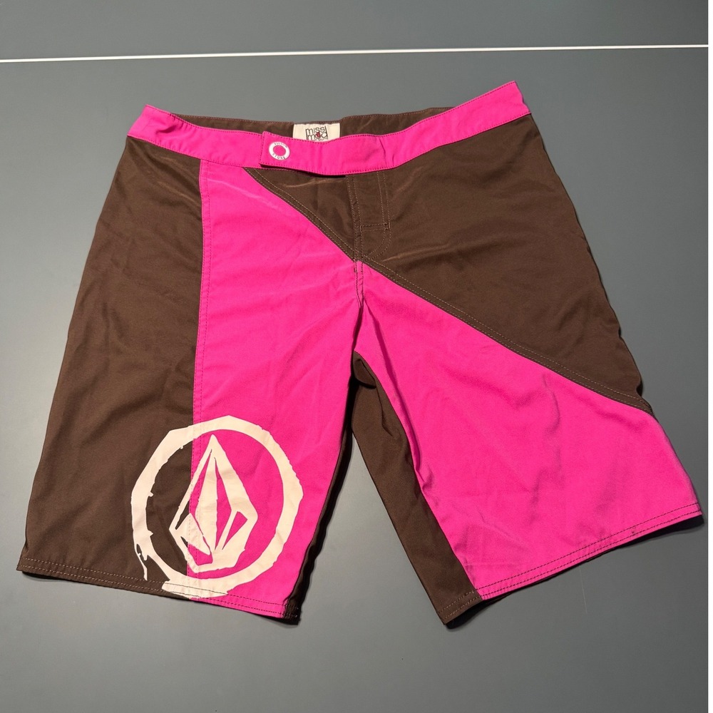 Y2K Volcom Stone Miss Mod Board Shorts Brown Hot Pink Women's Size 9 Surf Skate